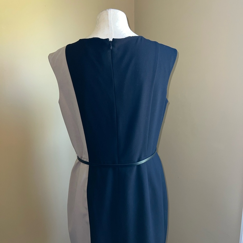 Calvin Klein Black and Cream Colorblock Belted Sheath Dress - Picture 10 of 12